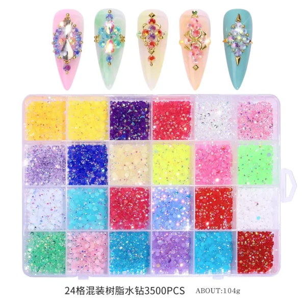 3500 Pcs/Box Round Resin Flat Bottom Color Glitter Rhinestones Kit DIY 3D Nail Art Decoration Gems Accessories - Image 4