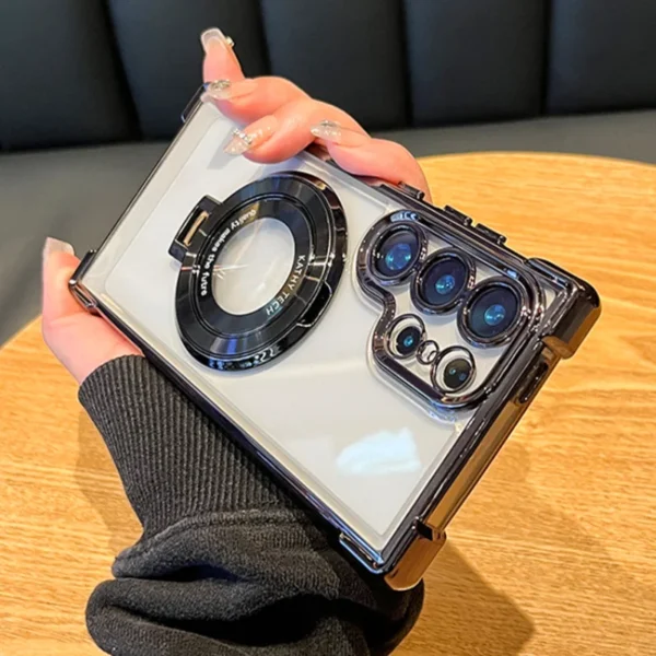 Luxury Magnetic Plating Stand Shockproof Clear Case For Samsung Galaxy S25 S24 Ultra S23 S22 Note 20 10 Plus Acrylic Back Cover - Image 2