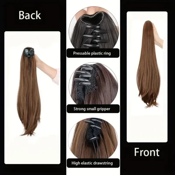 Synthetic 16Inch/20Inch Long Straight Grab Clip In Ponytail Hair Extensions Black Hairpiece for Women Hair Accessories - Image 4