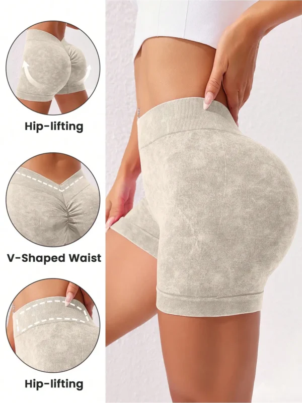 Women's Washed Yoga Shorts Fitness Quick Drying High Waist Workout Biker Shorts Hip Lift V Waist Sports Shorts - Image 4