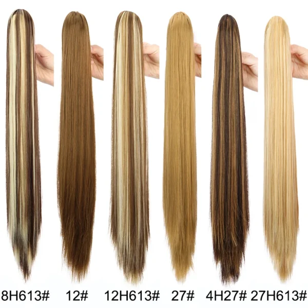 24Inch Synthetic Long Straight Claw Clip On Ponytail Hair Extensions Heat Resistant Ponytail Blonde Black Hairpiece for Women - Image 3
