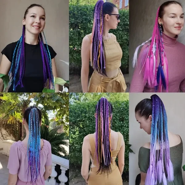 Synthetic 24Inch Y2K Rainbow Horsetail Wig Long Boxing Braid Hair Ponytail Extension High Temperature Fiber Hairpiece for Women - Image 6