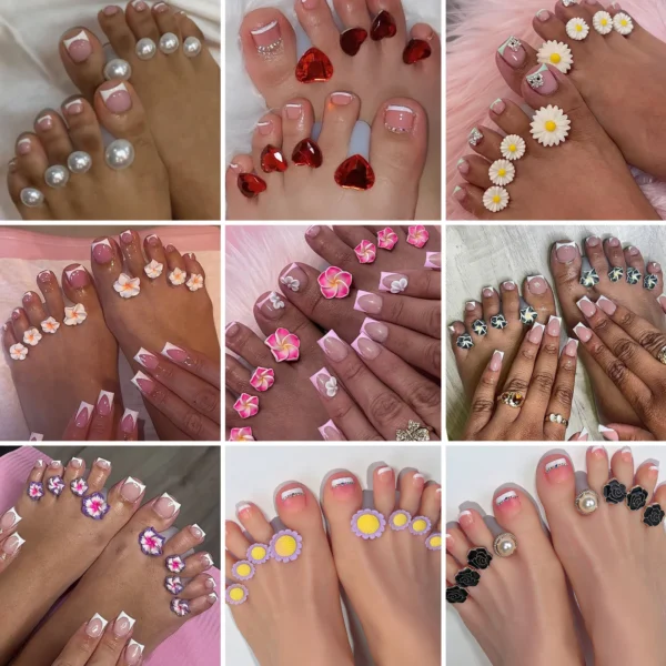 8pcs/Bag Soft Silicone Flower Design Perals Toe Separator For Pedicure Foot Finger Splitter Flexible Finger Toe Separation Tool - Image 2