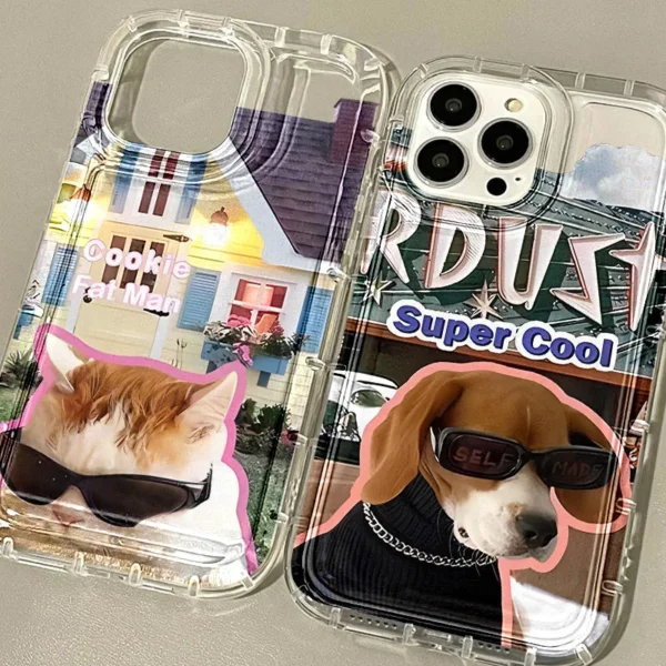 Sunglasses Cat Dog Phone Case for iPhone 11 Case iPhone 16 15 14 13 12 17 Pro Max XR X 8 7 Plus SE Transparent Shockproof Cover - Image 3