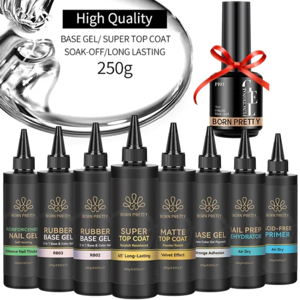 BORN PRETTY 250g Super Top Coat Base Gel Soak off UV LED Drying Long Lasting Semi Permanent Jelly Nude Pink Gel Nail Polish - Image 1