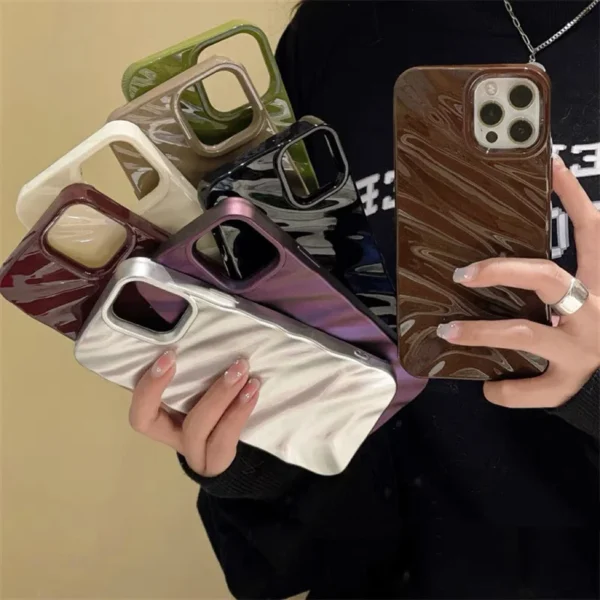 Luxury 3D Silk Wavy Pattern Phone Case For iPhone 14 Pro Max 13 17 11 16 12 15 Pro Max Air XR XS X 7 8 Plus SE Solid Color Cover - Image 2