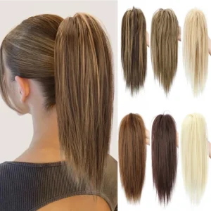 14Inch Synthetic Short Straight Ponytail Hair Extension Fluffy Medium Length Black Brown Hairpiece for Women