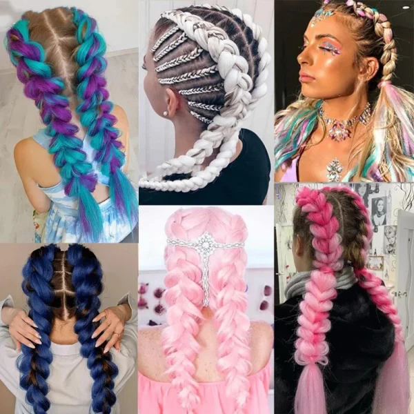 Synthetic Ombre Braiding Hair 24Inch 1Pack Pre Stretched Box Jumbo Colorful Crochet Extensions for Women - Image 6