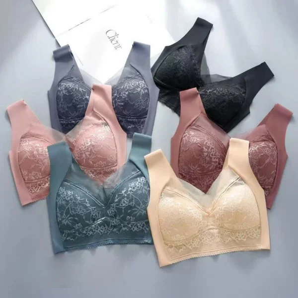 Womens Lace Bra Perspective Bralette Push Up Ice Silk Deep V Bra Sexy Lingerie Tops Plus Size Cup Mom's underwear L-5XL - Image 4