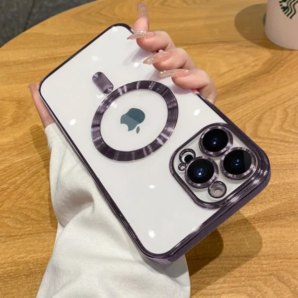 Luxury Wireless Charge Magsafe Phone Case For iPhone 15 14 13 12 11 16 17 Pro Max Plus Air Transparent Magnetic Bumper Cover - Image 4