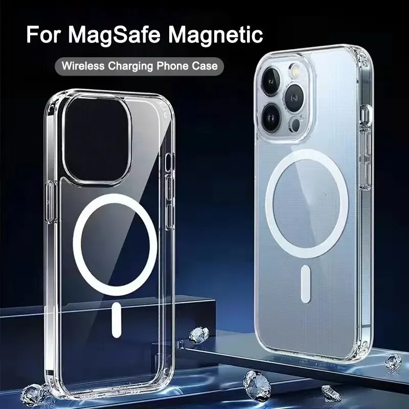 kf-Sa703437e526f45e68e240a06863eca42T Clear Magnetic Circle Magsafing Case For iPhone 16 15 14 13 12 11 Pro Max XS XR 7 8 Plus Phone Magnetic for Macsafe Cases Cover - Image 1