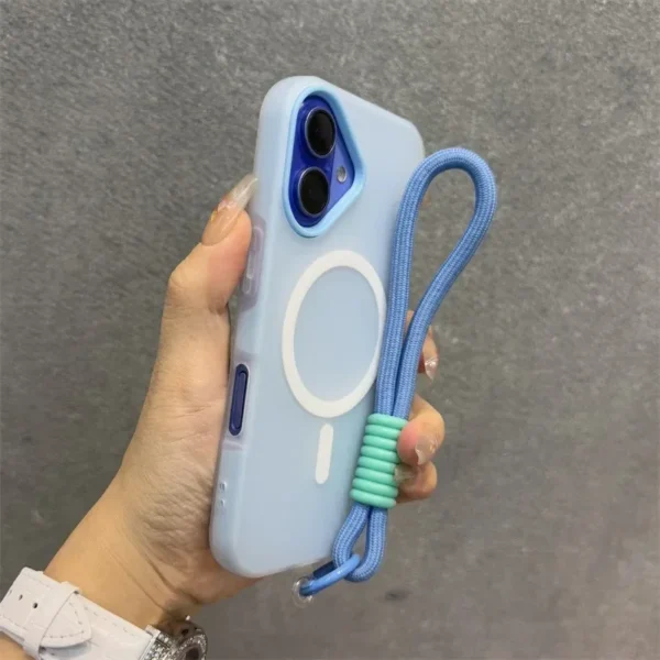 Luxury Soft With lanyard Silicone Magsafe Phone Case for iPhone 16 17 15 14 12 13 Pro Max Plus Wireless Charge Magnetic Cover - Image 4