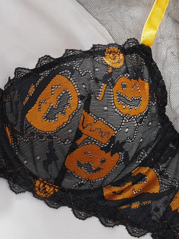 Ellolace Halloween Lingeries Sexy Hot Exclusive Pumpkin Lamp Wacky Faces 2PC Set Witty Treat and Trick Cosplay Women's Underwear - Image 6