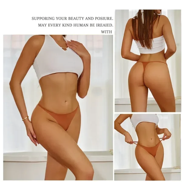 5PCS/Set Sexy Seamless Ics Silk Thongs for Women Low Rise Panties Female Ultra Thin Breathable Underwear G-String T-Back Breifs - Image 2