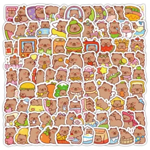 100Pcs Cartoon Cute Capybara Stickers PVC Aesthetic Kapibala Graffiti Decals Scrapbooking DIY Phone Laptop Notebook Stationery