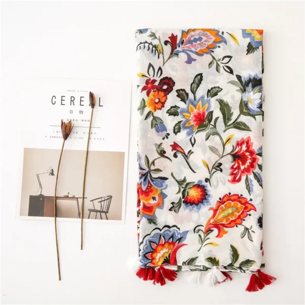 Luxury Brand Cotton Scarf Women Large Shawls Design Hijab Echarpe Print Tassel Scarves Lady Beach Stole Muffler Foulard Pareo - Image 3