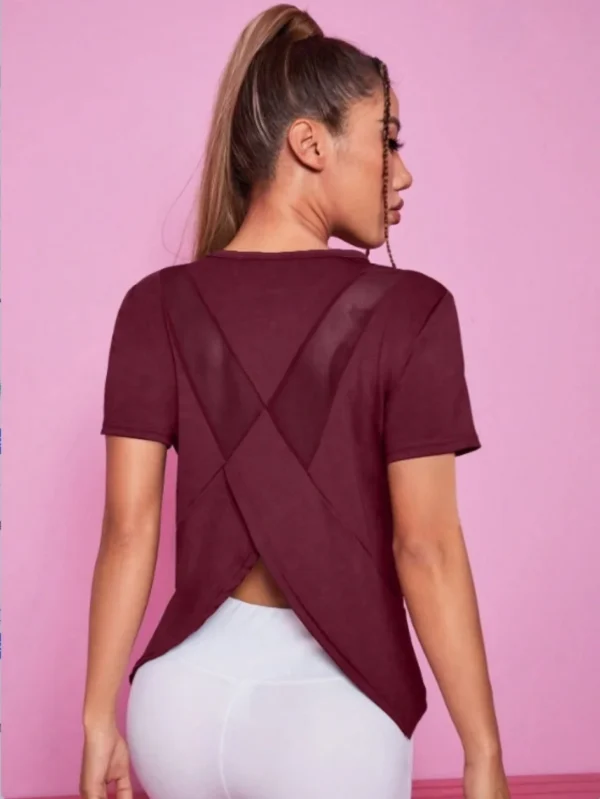 Yoga outfit women's summer sports T-shirt loose breathable quick drying top mesh back training fitness short sleeved - Image 4