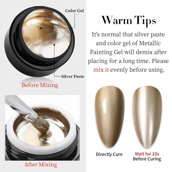 BORN PRETTY Metallic Painting Gel Nail Polish Chromes Gold Silver Metal Effect Super Bright Draw Line French Nail Gel 5ml - Image 6