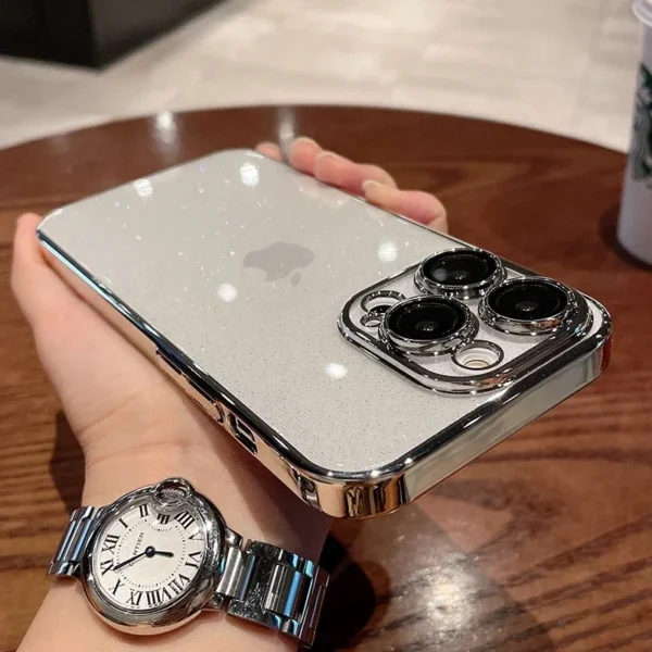 Luxury Transparent Glitter Phone Case For iPhone 11 12 13 14 15 16 Pro Max Plus Electroplated Bumper Clear Shockproof Cover - Image 5