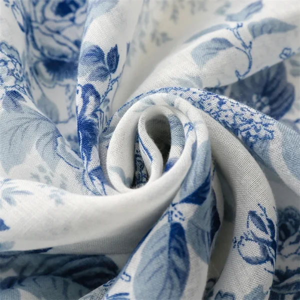 Classic Blue Flower Print Scarf Elegant Tassel Shawl Casual Windproof Head Wrap Hijab Sunscreen Travel Beach Towel For Women - Image 5