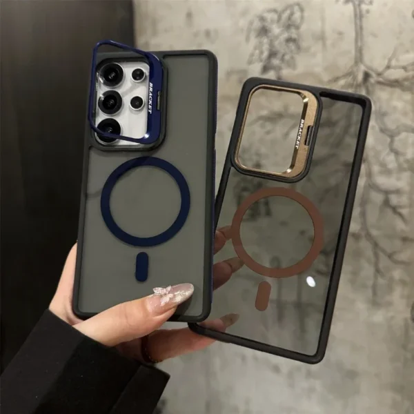 For Magsafe Magnetic Metal Lens Protection Stand Case For Galaxy Samsung S25 S24 S23 S22 Ultra Plus FE Shockproof Cover Bumper - Image 3