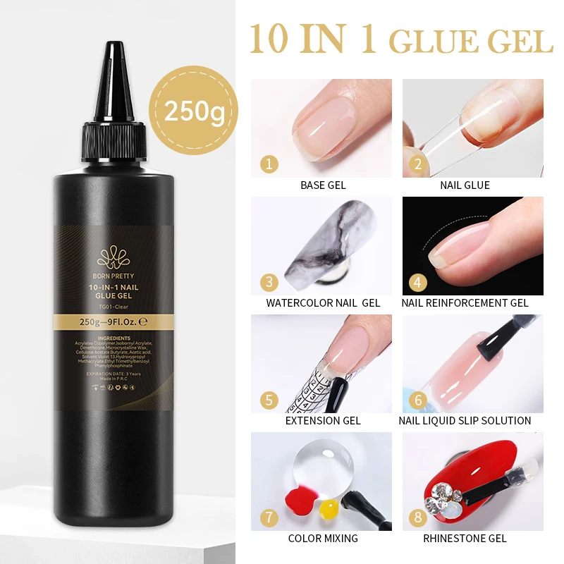 kf-Sac6a7358bfc04e87bdeabee68d05c30fi BORN PRETTY 250g 6 IN 1 Glue Gel Nail Polish Keep Nail C Arc Enhanced Nail Art Thickness Rubber Base Gel Super Bright Top Coat - Image 1