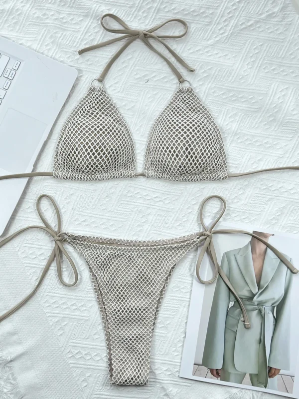 Ellolace Fishing Net Erotic Bikini Halter Women's Swimsuit Stylish Solid Padded Swimwear Brazilian Fantasy Monokini Beach Outfit - Image 3