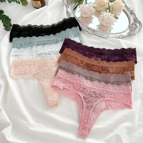 Finetoo 3Pcs Women Lace Sexy Thongs Low-Rise Trendy Floral Briefs Sexy Soft Ladies Underwear Underpants Female Flowery Lingerie - Image 4