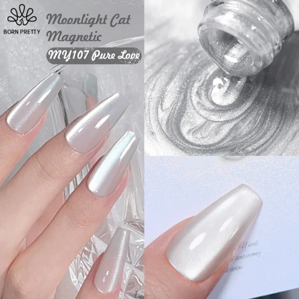 BORN PRETTY Silver Moonlight Cat Magnetic Gel Nail Polish White Light Magnetic Nail Sparkling Glitter Semi Permanent Varnish 10m - Image 3