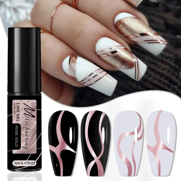 Gold Silver Metallic Liner Paint Gel Nail Polish Chrome Mirror Metal Effect Super Bright French UV LED Semi Permanent Nail Gel - Image 2