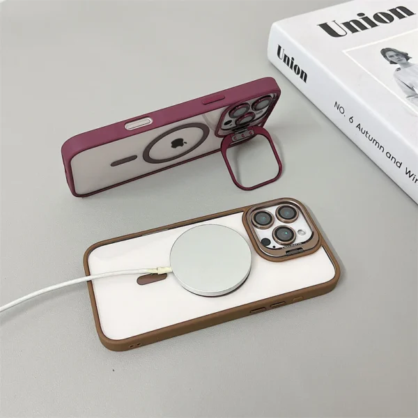 Luxury Magnetic Shockproof Phone Case For iPhone 16 15 14 13 12 11 Pro Max 16 Plus For Magsafe Stand Glass Lens Protector Cover - Image 5