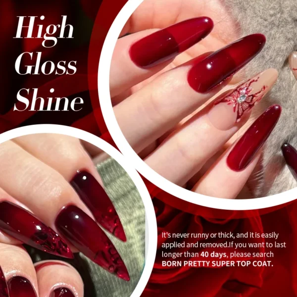 BORN PRETTY 10ml Blood Red Jelly Gel Nail Polish Halloween Nails Art Gel Polish Sheer Translucent Nail Gel for Winter Manicure - Image 3