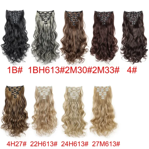 Clip In Hair Extensions 7pcs/Set Curly Long Synthetic Clip On Hairpiece Black Brown Wavy Curly Style For Women Girls - Image 2