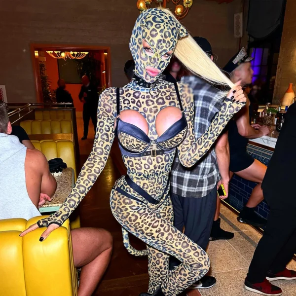 Ellolace Sexy Clothes Women Lingerie Hot Cosplay Hollow Out Leopard Long Sleeve Pants Set Fetish Party Costume with Headgear Kit - Image 2