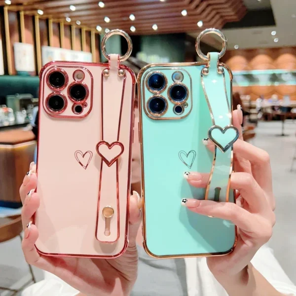 Soft Love Heart Wrist Strap Case For iPhone 16 15 14 13 12 11 Pro Max X Xs XR Max Plus Hand Band Cases Cover - Image 4