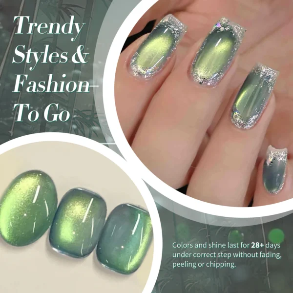 BORN PRETTY 10ml Christmas Green Colored Cat Magnetic Gel Nail Polish Auroras Ultra Shine Soak Off UV Nail Art Syrup Varnish - Image 6