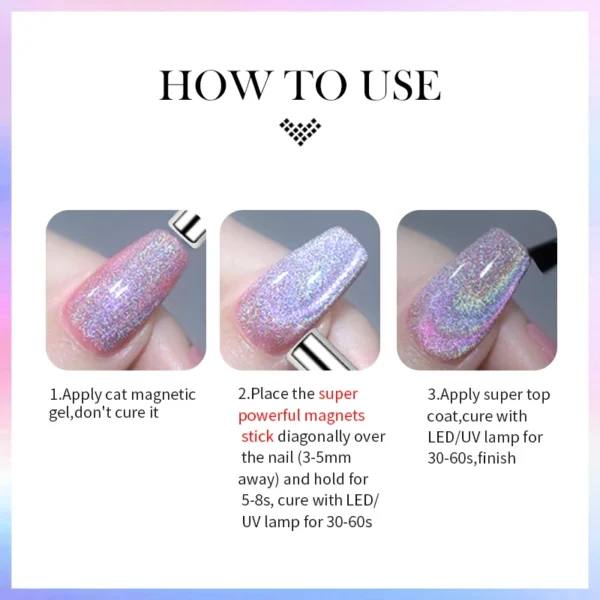BORN PRETTY 9D Lasers Cat Magnetic Gel Nail Gel Rainbow Magnetic Gel Soak Off UV LED Nail Varnish UV Gel for Nail Art at Home - Image 6