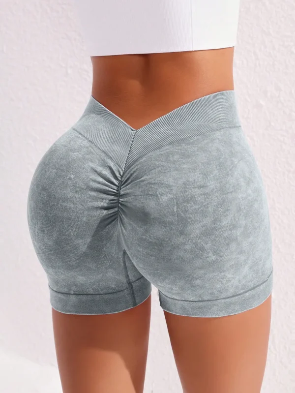 Women's Washed Yoga Shorts Fitness Quick Drying High Waist Workout Biker Shorts Hip Lift V Waist Sports Shorts - Image 5