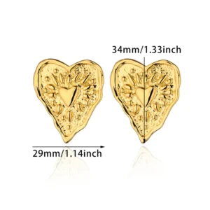 Stainless Steel Irregular Heart Texture Stud Earring for Women Gold Color Heart Wedding Aesthetic Earring Jewelry Accessories