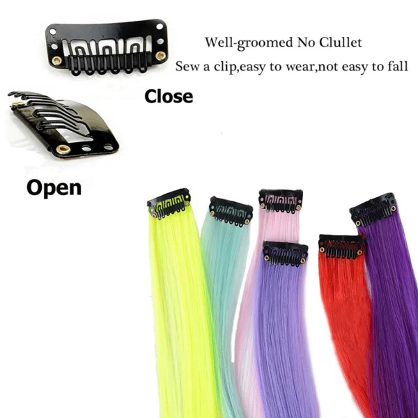 10pcs 22Inch Synthetic Long Straight Hair Extensions Clip in Colored Party Highlights Hairpieces for Women Kids Girls - Image 2