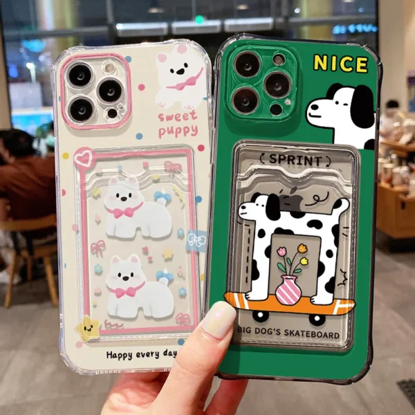 Transparent Card Slot Bag Holder Phone Case For iPhone 13 15 16 11 17 12 14 Pro Max XR XS X 7 8 Plus SE Cartoon Cute Dog Cover - Image 2