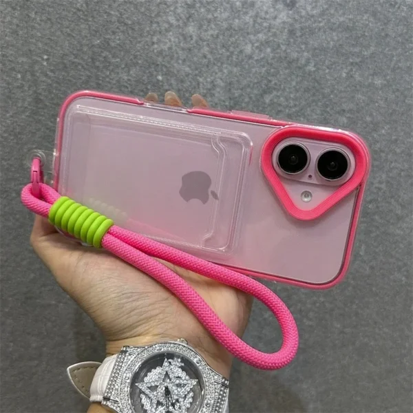 Luxury Card Bag With lanyard Phone Case For iPhone 11 12 13 14 15 16 17 Pro Max Plus Air Transparent Shockproof Bumber Cover - Image 3