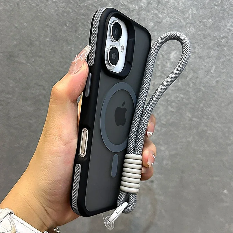 kf-Sb7802a427b6647298692cd928b9ffdf6J Luxury With Lanyard Magsafe Matte Phone Case For iPhone 11 12 13 14 15 16 17 Pro Max Plus Air Magnetic Bumper Back Cases Cover - Image 1