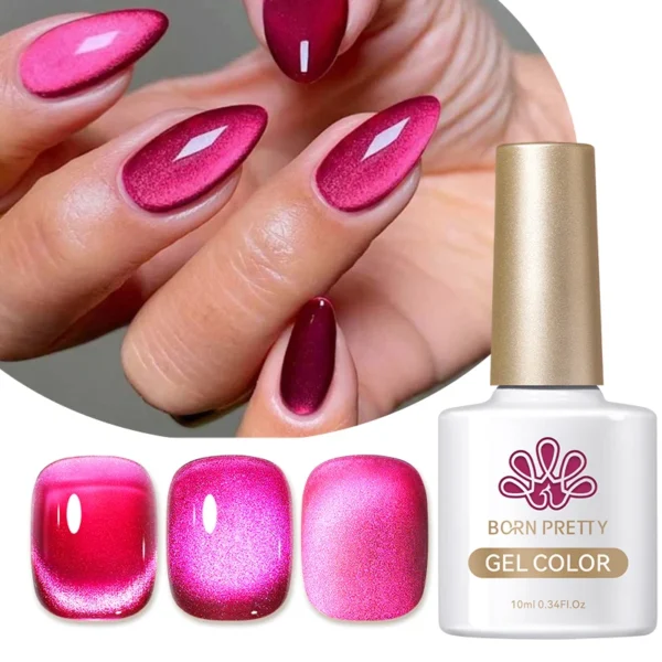 BORN PRETTY 10ml Pitaya Red Glitter Cat Magnetic Gel Nail Polish Glass Beaded Sparkling Ultra Shine Semi Permanent UV Varnish - Image 2