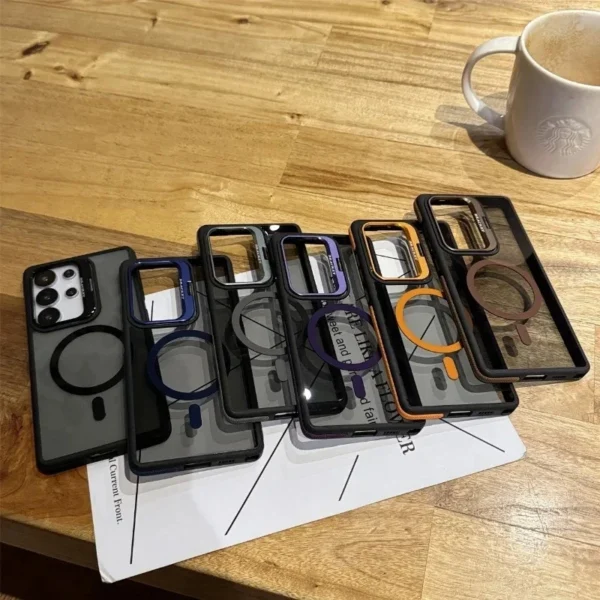 Luxury Magsafe Transparent Kickstand Stand Phone Case For Galaxy Samsung S25 S24 S23 S22 Ultra Plus FE Magnetic Bumper Cover - Image 2