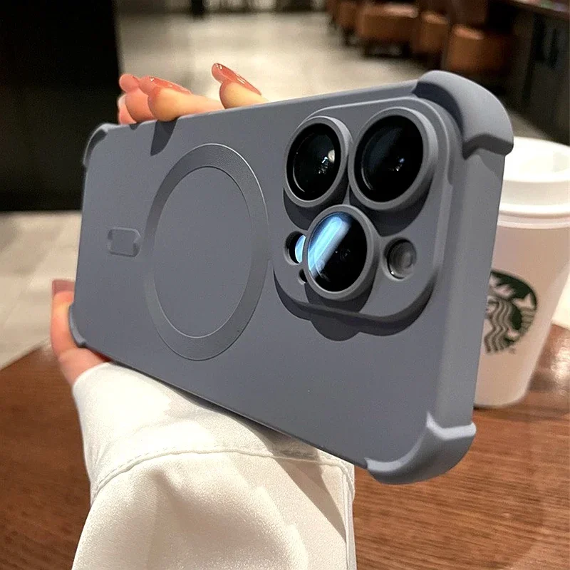 kf-Sba4b47d2e72540a79f0b184593aeba1cP Luxury Magsafe Wireless Charge Case For iPhone 17 16 15 14 13 12 Pro Max Plus Air Soft Liquid Silicone Magnetic Shockproof Cover - Image 1