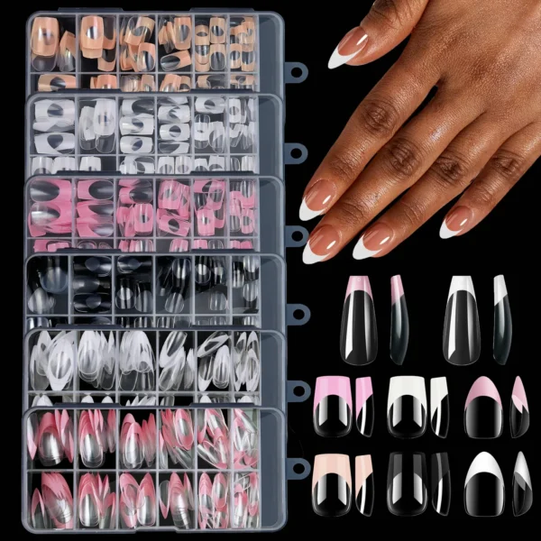 120pcs/Boxed Acrylic French False Nails Multicolor Square Almond Nail Tips Full Cover Removable Mixed Size Press On Nails - Image 1