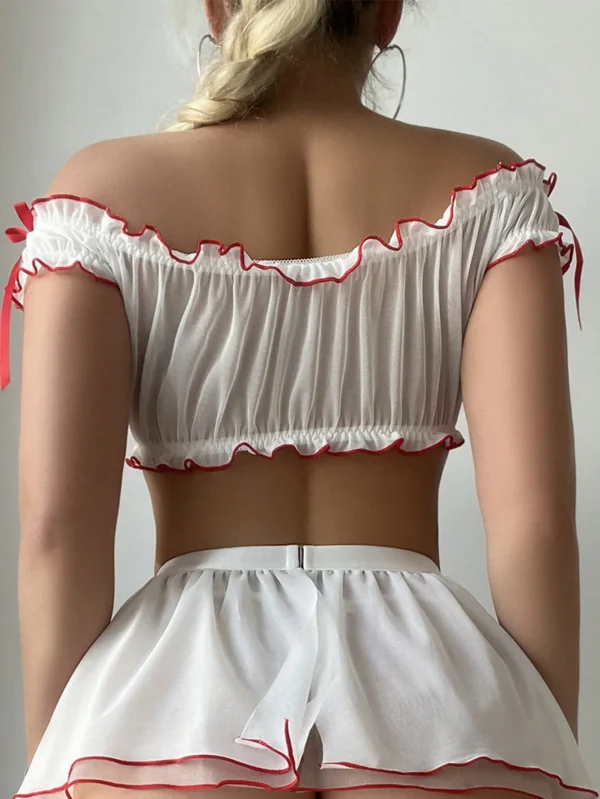 Ellolace Nurse Cosplay Sexy Set Lingerie Ruffles Off Shoulder Erotic Role Play Outfit See Through Tulle Ensemble Lingeries - Image 4