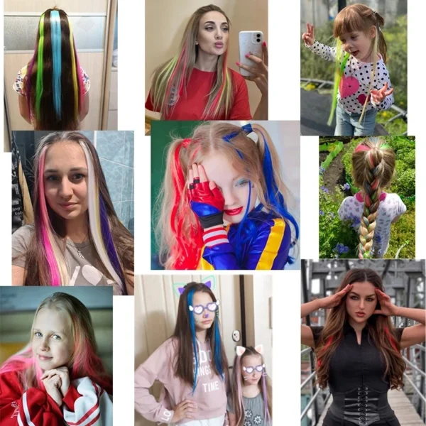 5PCS 22Inch Synthetic Long Straight Hair Clips Rainbow Hair Extension Colored Red Green Blue Hairpiece for Women - Image 5