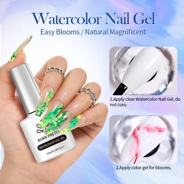 BORN PRETTY 10ml Watercolor Nail Gel Clear Transparent Gradient Flower Effect Semi Permanent Soak Off UV LED Gel Nail Polish - Image 4